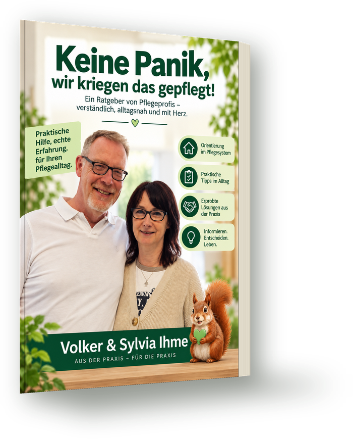 Cover des Ratgebers „Keine Panik, wir kriegen das gepflegt!“ mit Sylvia und Volker Ihme